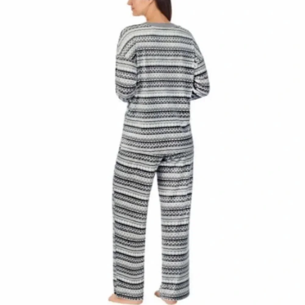 Nautica Ladies 2-piece Soft Fleece‎ Pajamas Set, Gray Fair-Isle XS #340M